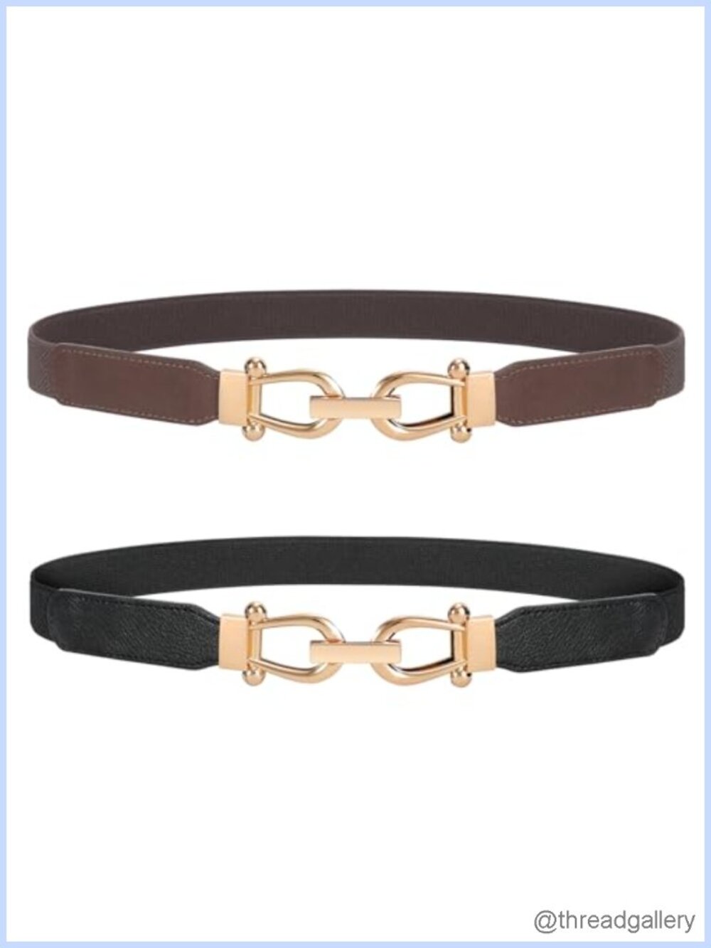 Women Stretchy Skinny Waist Belt Elastic Retro Gold Buckle